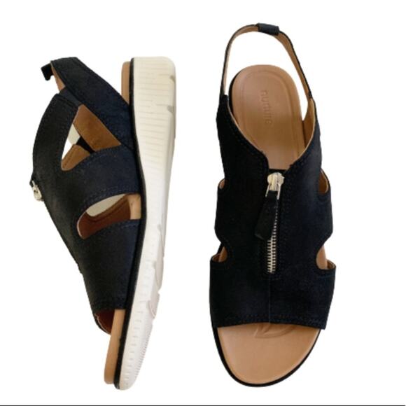 Nurture Wedge Sandal Sersey Black Leather Zipper Wedge Sandals Size 10 NIB - Picture 4 of 11